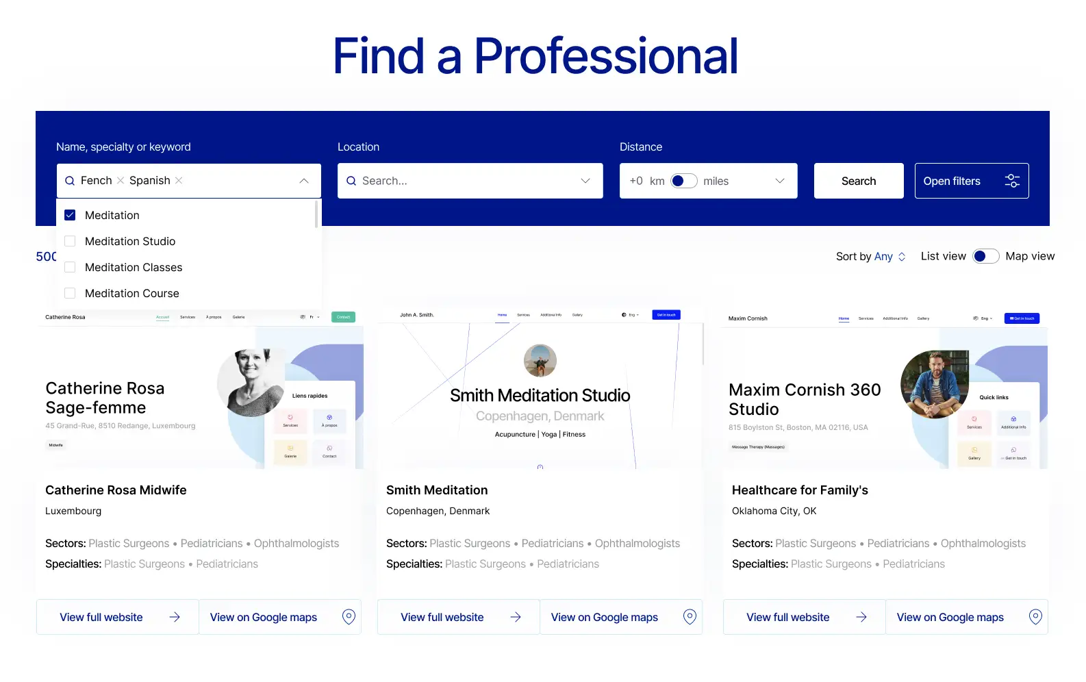 a screenshot of Webfolio free online directory for professionals